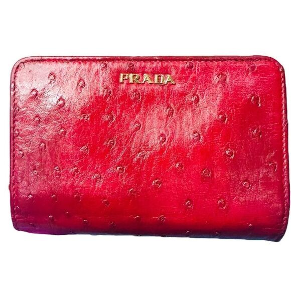 PRADA Red Ostrich Leather Zip Around Wallet Bag Cardholder with COA ~ RARE - Picture 7 of 15